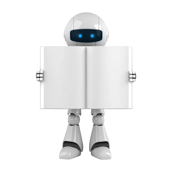 Funny robot stay with blank book — Stock Photo, Image