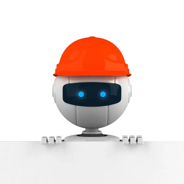 Funny robot on hardhat with banner — Stock Photo, Image