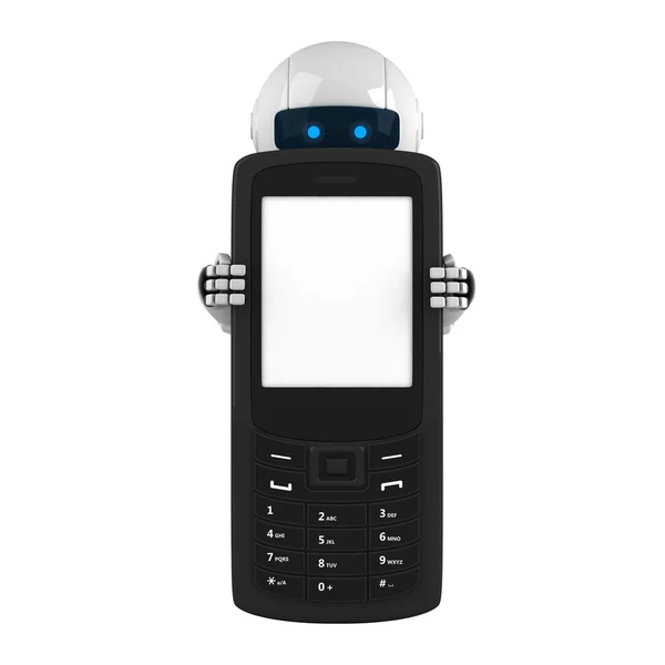 Funny robot stay with mobile phone — Stock Photo, Image