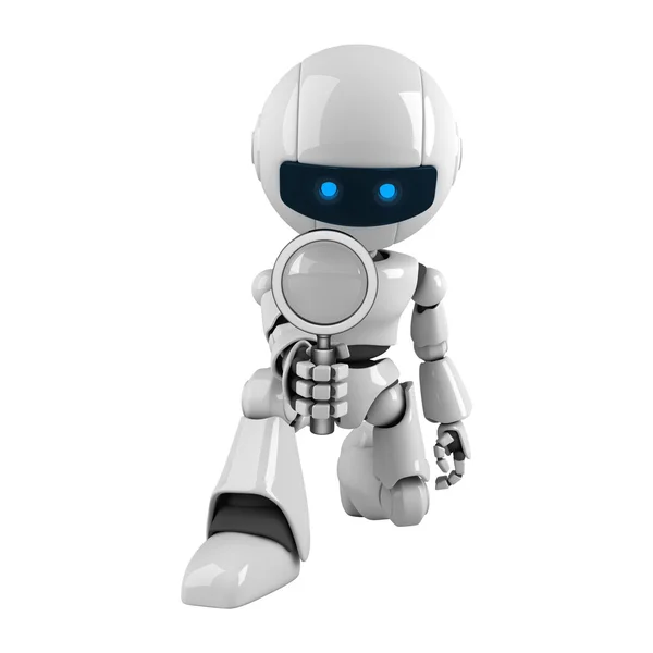 Funny robot with magnifying glass — Stock Photo, Image