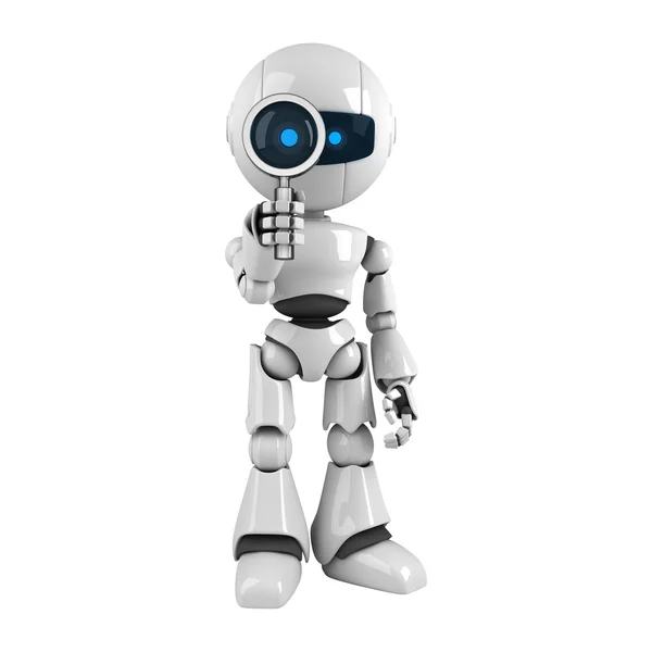 Robô engraçado com lupa — Fotografia de Stock