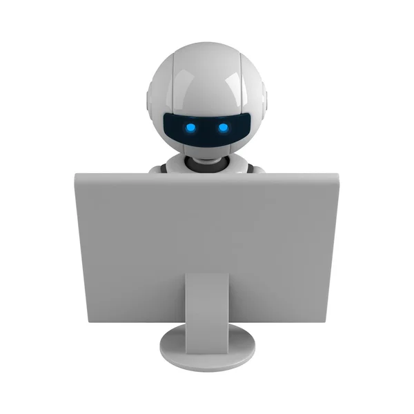 Funny robot sit and monitor — Stock Photo, Image