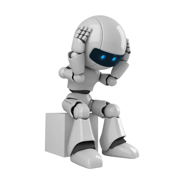 Funny robot sit and hold head — Stock Photo, Image