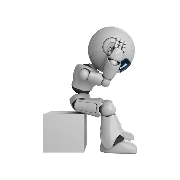 Lustiger Roboter sitzt und hält den Kopf — Stockfoto