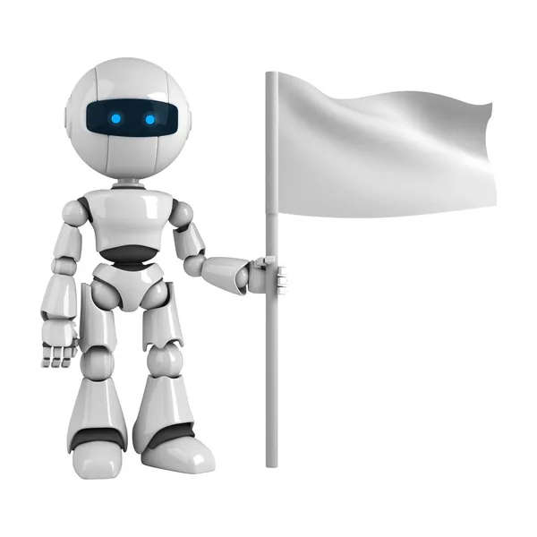 Robô engraçado ficar com bandeira — Fotografia de Stock