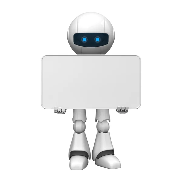 Robô engraçado ficar com banner em branco — Fotografia de Stock