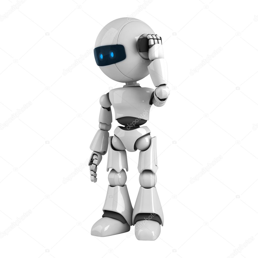 Funny robot stay and talk mobile phone Stock Photo by ©VikaSuh 1559499