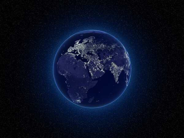 Glowing earth in space night