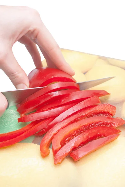 stock image Cutting red sweet pepper