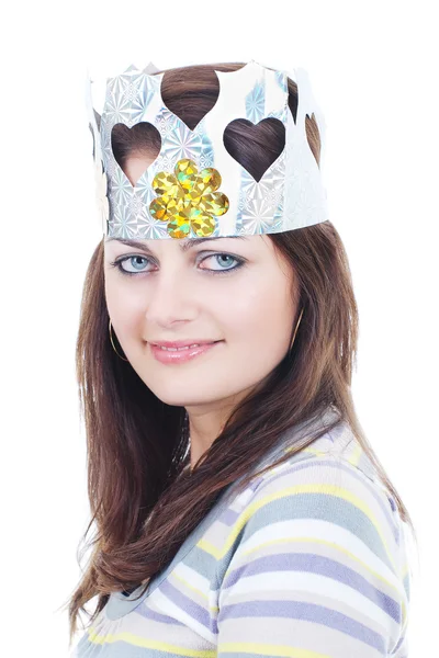 Современная принцесса с бумажной короной — стоковое фото