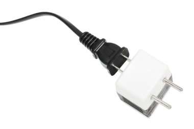 American type power cable plugged into white voltage converter clipart