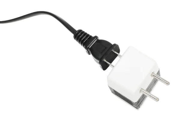 Amerikai típusú hálózati kábel dugva fehér Feszültségátalakító — Stock Fotó