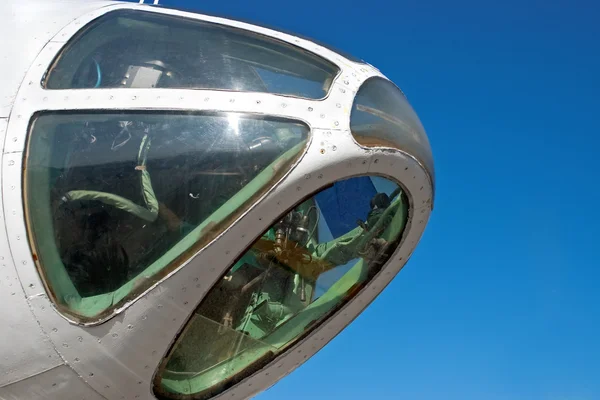 Closeup of airplane nose with pilot cabin — Stock Photo, Image