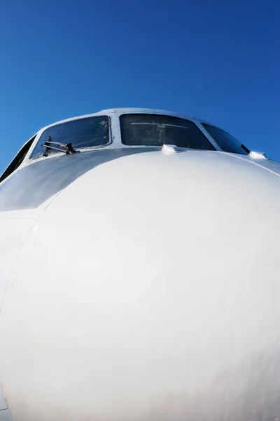 Closeup of airplane nose with pilot cabin — Stock Photo, Image