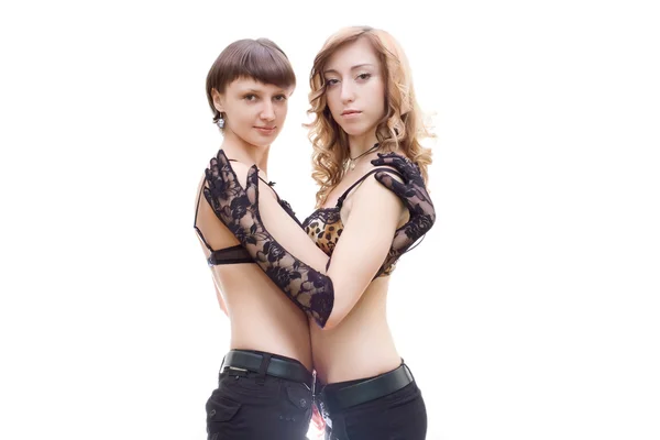 Två lesbisk tjejer kramas — Stockfoto