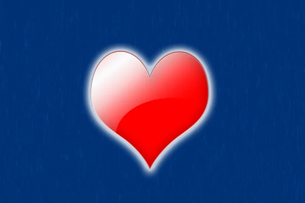 Vermelho brilhante coração no fundo azul — Fotografia de Stock