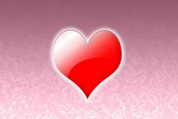 Vermelho brilhante coração em rosa texturizado fundo — Fotografia de Stock