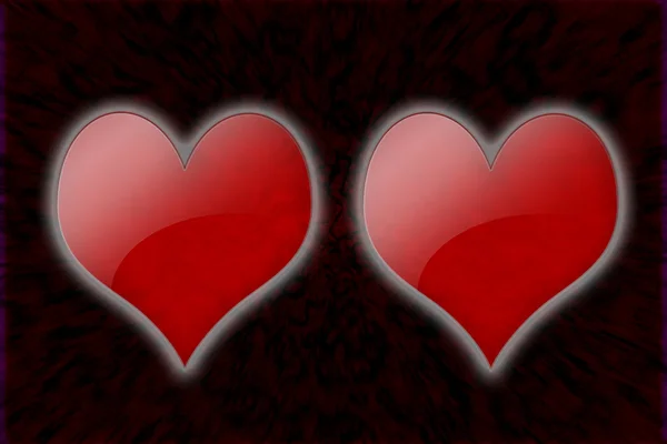 Dvě zářící červená srdce — Stock fotografie