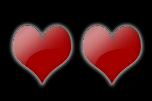 Dos corazones rojos brillantes — Foto de Stock