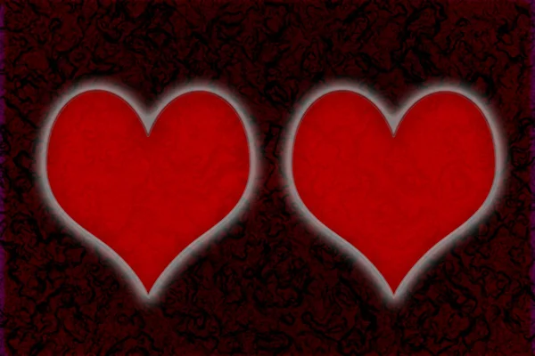 Dwa świecące czerwone serca — Zdjęcie stockowe
