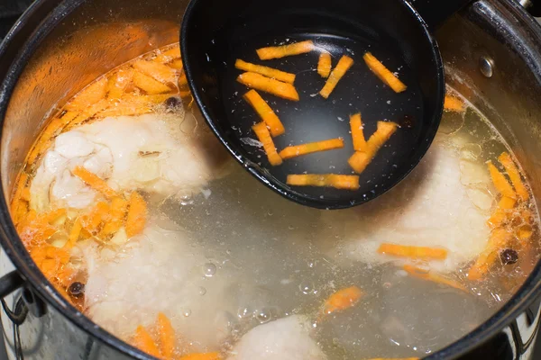 胡萝卜煮鸡汤 — 图库照片