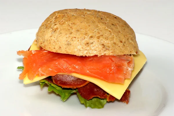 Zalm Hamburger op een plaat — Stockfoto