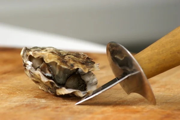Oyster and a knife to open — Stock Photo, Image