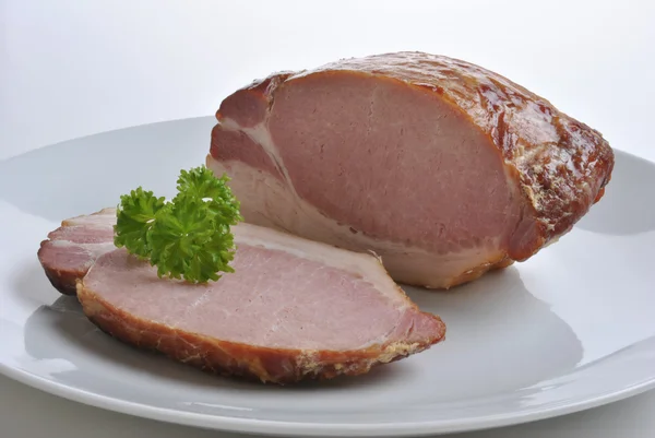 Cooked organic back bacon joint — Stock Photo, Image