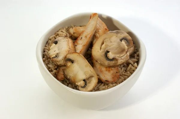 Rice, organic mushroom and chicken — Stock Photo, Image