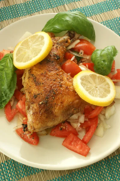 Chicken and organic tomato salad — Stock Photo, Image