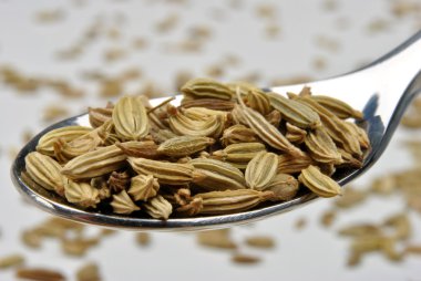 Organic caraway seed on a spoon clipart