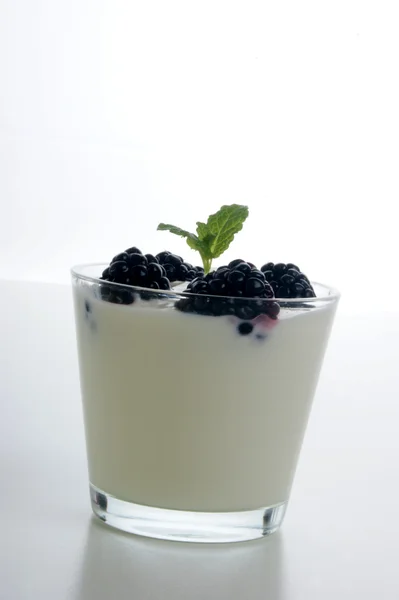 Blackberries in natural yoghurt — Stock Photo, Image
