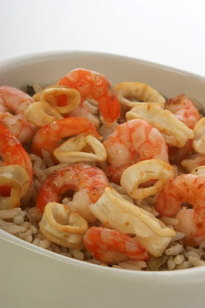 Rice with grilled prawn — Stock Photo, Image