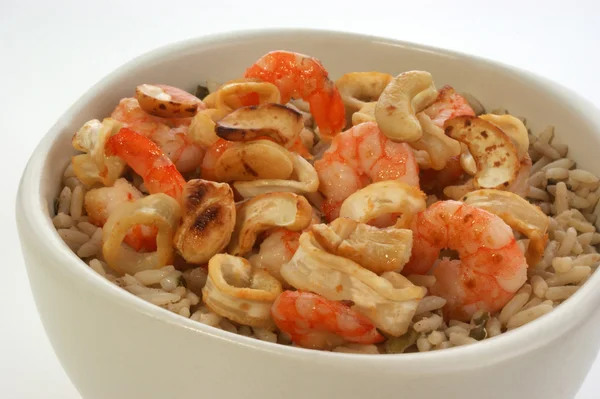 Organic rice with grilled prawn — Stock Photo, Image