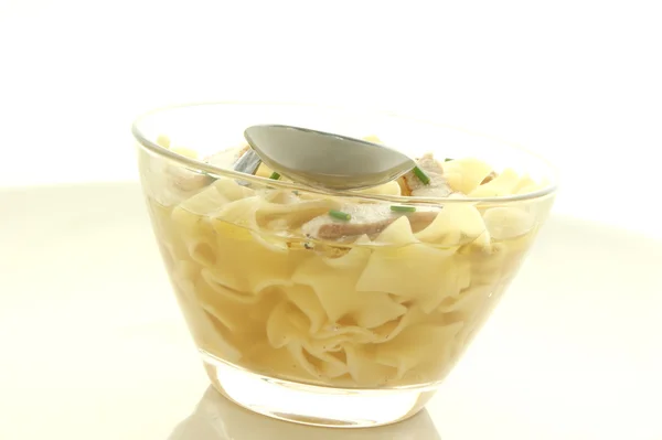 Home made noodles in glas bowl — Stock Photo, Image