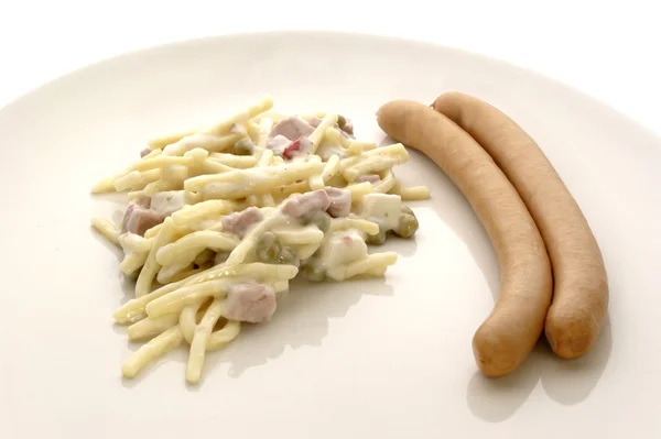 Noodle salad and sausage — Stock Photo, Image