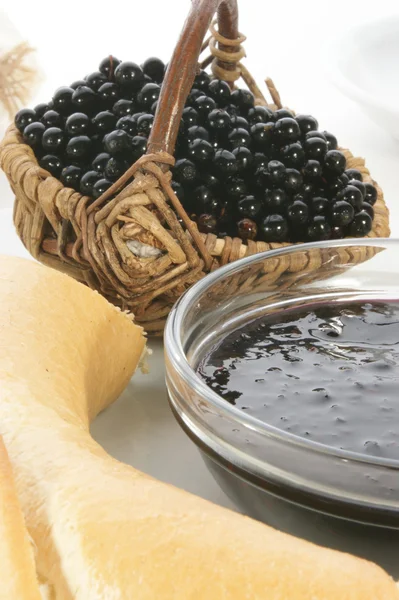 Breakfast with elderberry jam — Stock Photo, Image