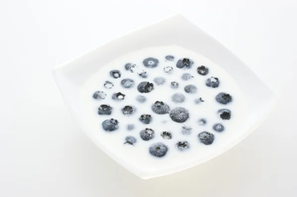 Fresh organic blueberries with milk — Stock Photo, Image