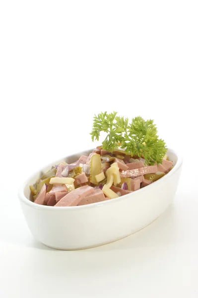 Sausage salad with cheese — Stock Photo, Image