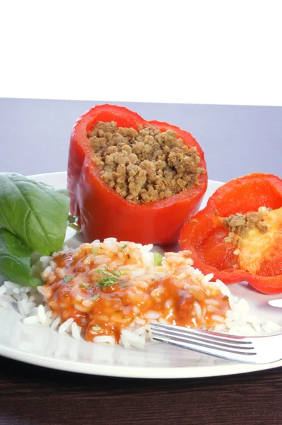 Red mince filled paprika — Stock Photo, Image
