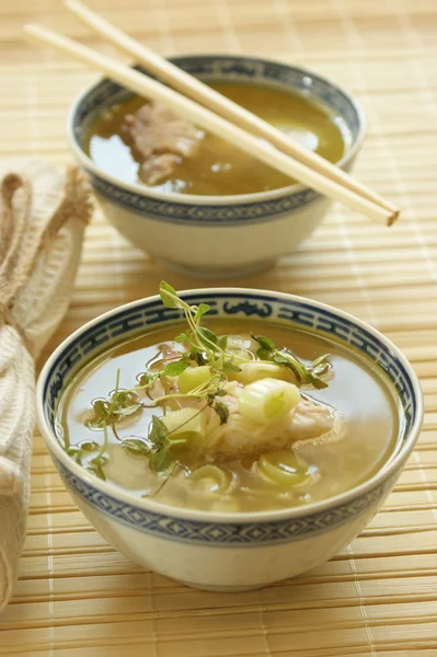 Asian fish soup with noodle — Stock Photo, Image