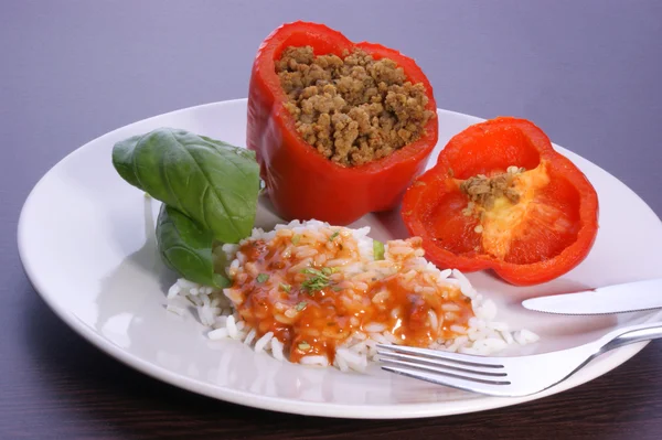 Red mince filled paprika — Stock Photo, Image