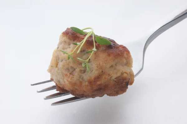 Mince balls on a fork — Stock Photo, Image