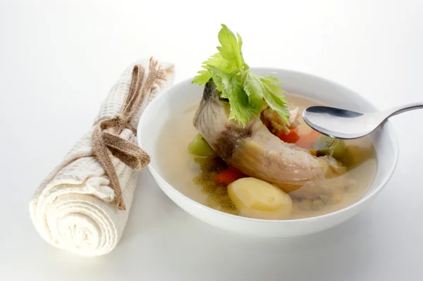 Fischsuppe mit Bio-Kartoffeln — Stockfoto