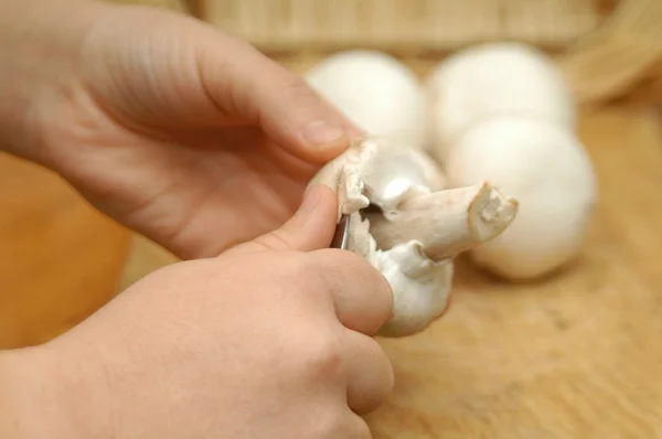 Как резать грибы — стоковое фото