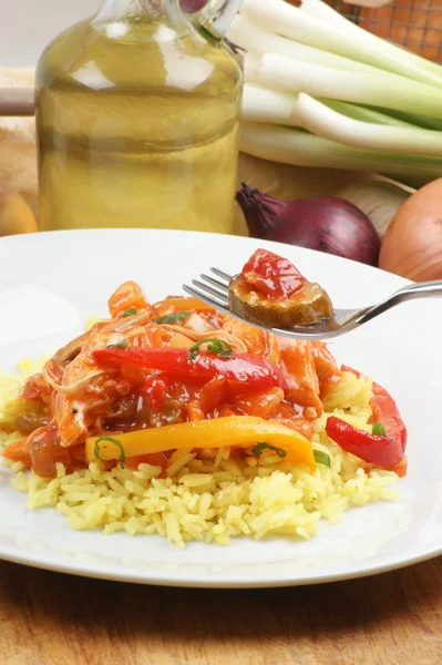 Curry rice with sweet sour chicken — Stock Photo, Image