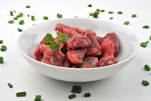 Carne fresca carne magra cortada en cubitos — Foto de Stock