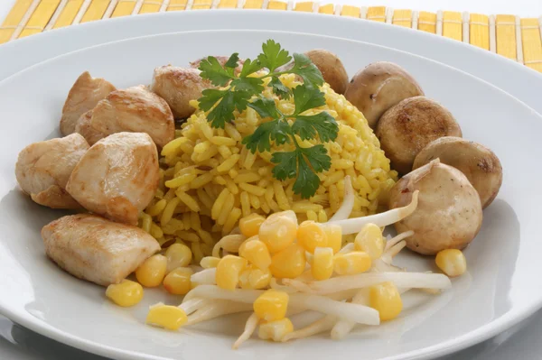 Rice with grilled chicken — Stock Photo, Image