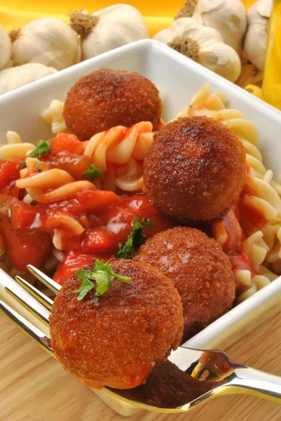 Chicken meat balls with pasta — Stock Photo, Image