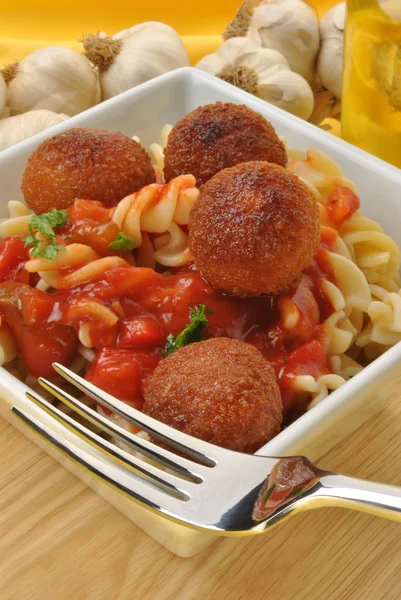 Chicken meat balls with pasta — Stock Photo, Image